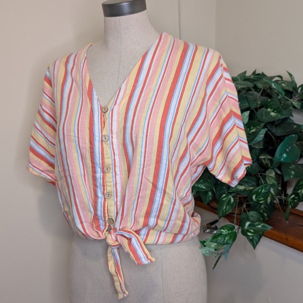 Cynthia Rowley Striped Tie-Front Button Down Top – Size Small